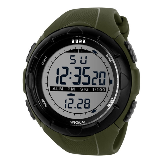 Reloj Deportivo Digital Burk 1025 Luz Led Alarma Cronometro! Color de la malla Verde