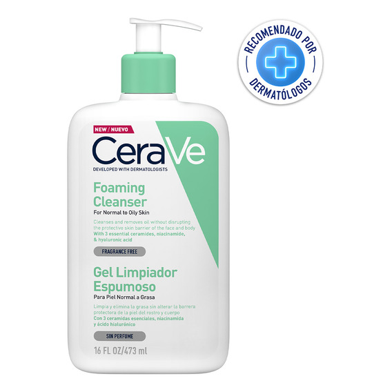 Gel Cerave Limpiador Espumoso Piel Normal A Grasa Sin perfume De 473 Ml