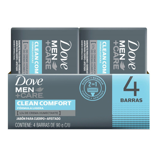 Jabón en Barra Dove Men+Care Clean Confort 4 Barras de 90g
