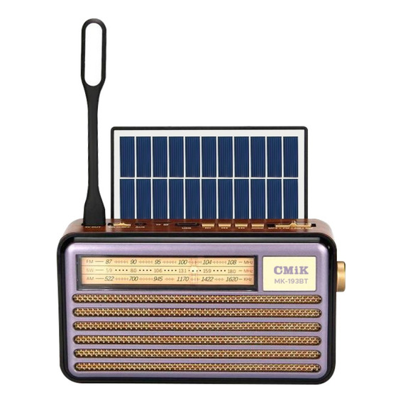 Radio Recargable Panel Solar Retro Portatil Am/fm Bluetooth