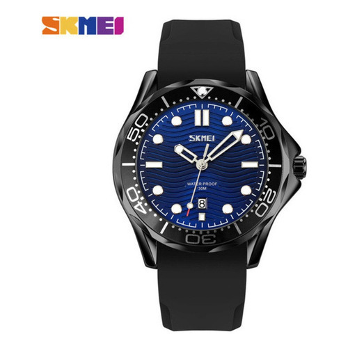 Relojes Impermeables Skmei Classic Quartz Calendar Color De La Correa Negro/azul