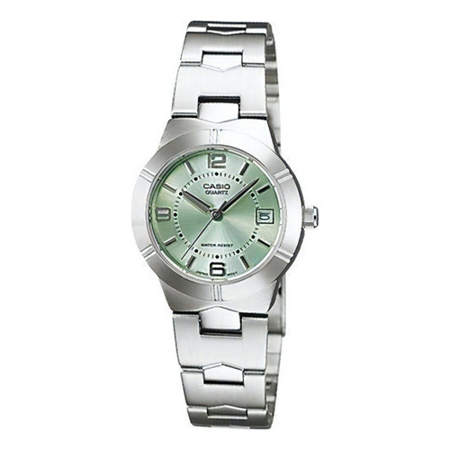 Reloj Casio Ltp-1241d-3a Mujer Color de la malla Plateado Color del bisel Plateado Color del fondo Verde