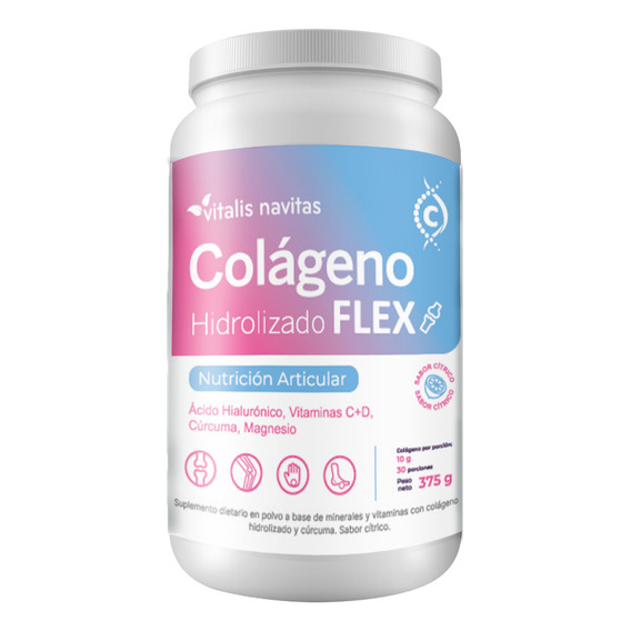 Suplemento Colágeno Hidrolizado Flex Nutrición Articular En Polvo Sabor Citrico En Pote De 375g Vitalis Navitas