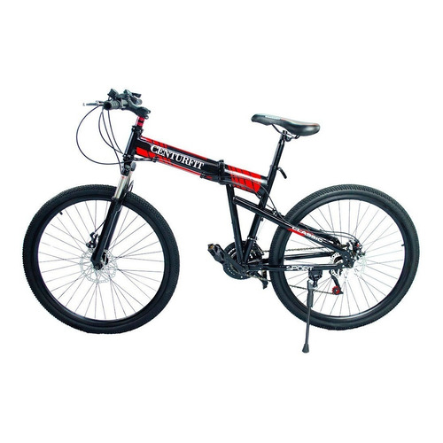 Mountain bike plegable Centurfit MKZ-CFBICPLE R26 21v color negro/rojo con pie de apoyo