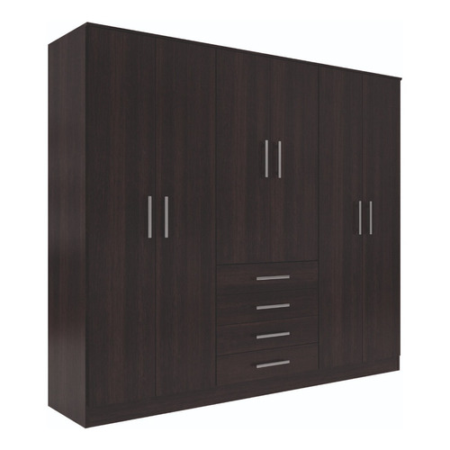 Placard 205 Cm Premium 6 Puertas 4 Cajones Reforzado Color Wengue