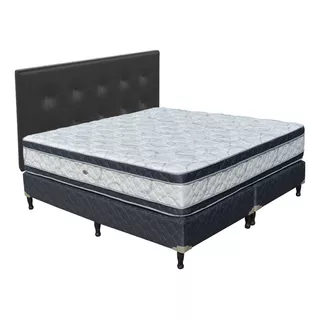 Sommier Colchón Viggo Platinum 2x2 + 2 Almohadas + Respaldo Color Gris Azulado