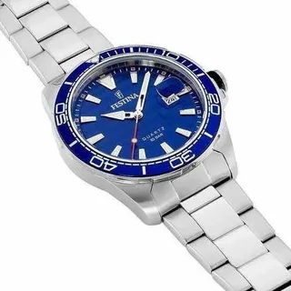 Reloj Festina F20360.1 Para Hombre Acero Inoxidable Crono Color De La Malla Plateado Color Del Bisel Azul Color Del Fondo Azul