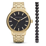 Reloj Armani Dorado Dial Negro Ax7108 Pulsera Para Hombre
