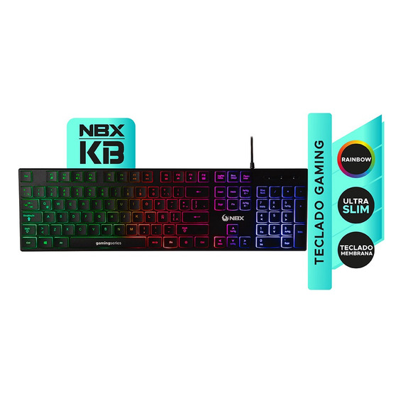 Teclado Gaming Nbx Nbx-kb1000m Ultra Slim Rainbow Color del teclado Negro Idioma Español Latinoamérica