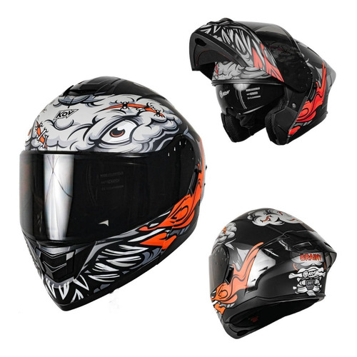 Casco Para Motociclista Kov Brainy Negro Gris Rojo Abatible Color Negro Tamaño Del Casco L