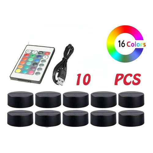 Cable Usb Remoto Con Base De Luz Led 3d, 16 Colores, 10 Piez Color De La Estructura 10pcs Light Base