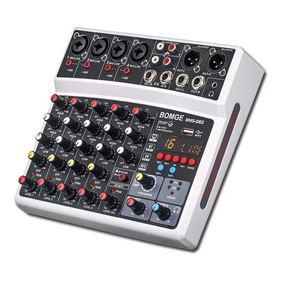 Consola Mezcladora Bomge 6 Canales Con Bluetooth Dsp Blanco