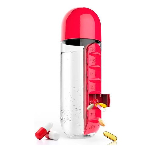 Botella Con Pastillero Integrado: Hidratación Salud Juntas Color Rojo