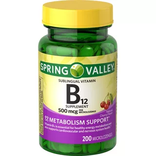 Vitamina B12 Sublingal 500mcg 200 Tabs Mini Energía Spring Sabor Cereza