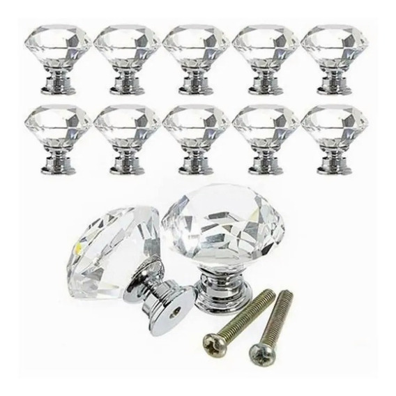 10 Tiradores Cristal Forma Diamante Para Puerta / Cajón 