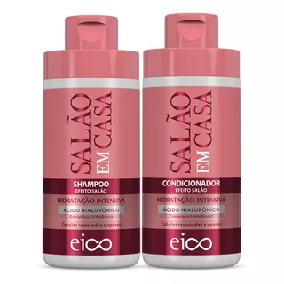  Eico Tratamento Shampoo Sem Sal + Condicionador Leave-in 450ml Salão Em Casa Hidratação Intensiva Antifrizz Ácido Hialurônico Creme Capilar Vegano Aloe Vera Biotina Vitamina E