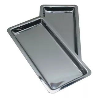 2 Bandejas Inox Médico Dentista Clinica 22x12x1cm Hospitalar