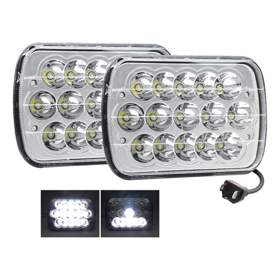 2 Faros Unidad Cuadrada Rectangular 15 Leds 5x7 Alta/baja F5