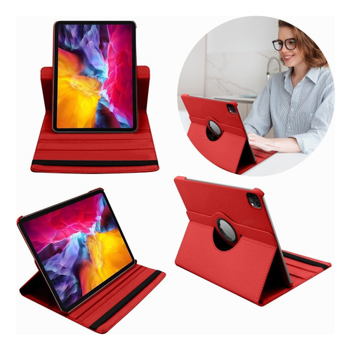 Funda Giratoria Para Tablet iPad Pro 2020 12.9in Carpeta 360 Color Rojo