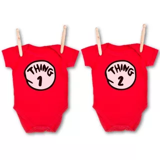 2 Pañaleros Bebé Rojo Gemelos Diseño Thing 1 Thing 2
