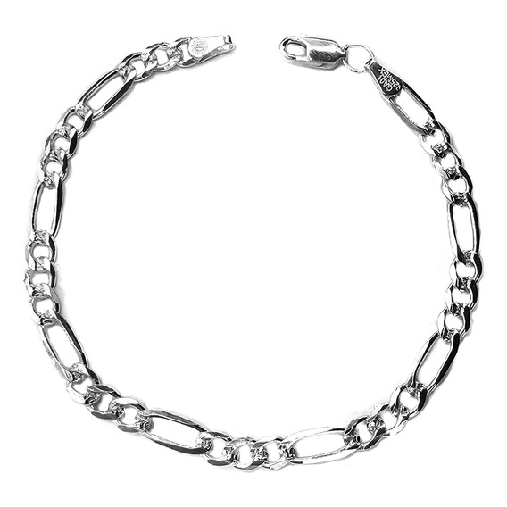 Pulsera Figaro Diamantada 100% Plata Fina Ley 925 Mexicana