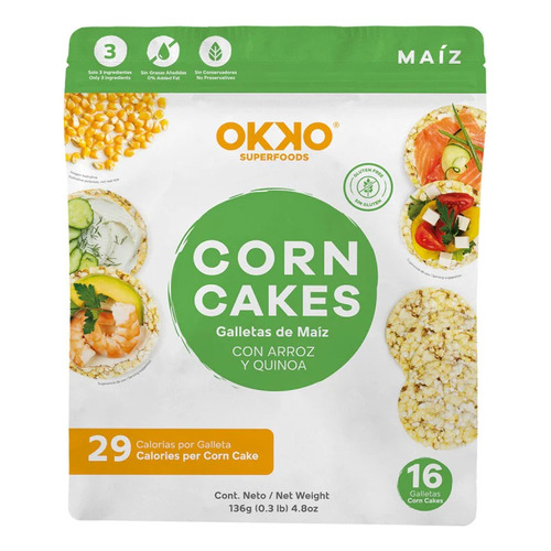 Snack Corn Rice Galletas Maíz, Quinoa Y Arroz Okko® 16 Pzas