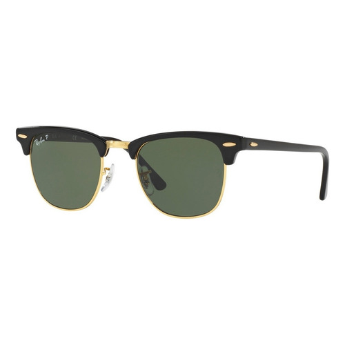 Anteojos de sol polarizados Ray-Ban Clubmaster Classic Large con marco de acetato color polished black, lente green de cristal clásica, varilla polished black de acetato - RB3016