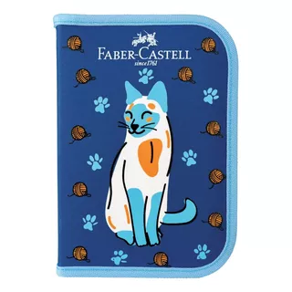 Estojo Escolar Nylon Kit 18 Pcs Faber Castell Pets Gato Cor Azul