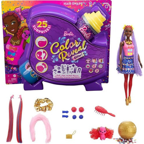 Barbie Color Reveal Glitter Lazos, 25 Sopresas  Mattel 