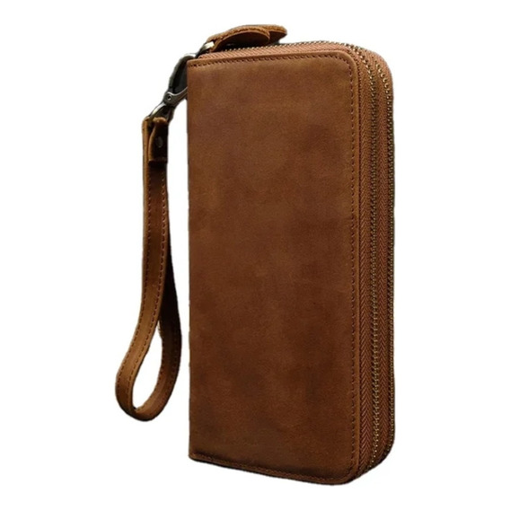 Cartera Larga  Con Doble Cremallera De Cuero Genuino Unisex