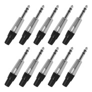 Pack 10 Fichas Conector Plug Metalico 6.5 1/4 Trs Stereo