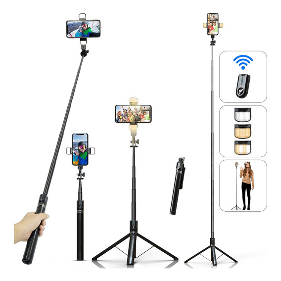 Palo Selfie Para Teléfono Trípode Con Luz De Relleno 177cm