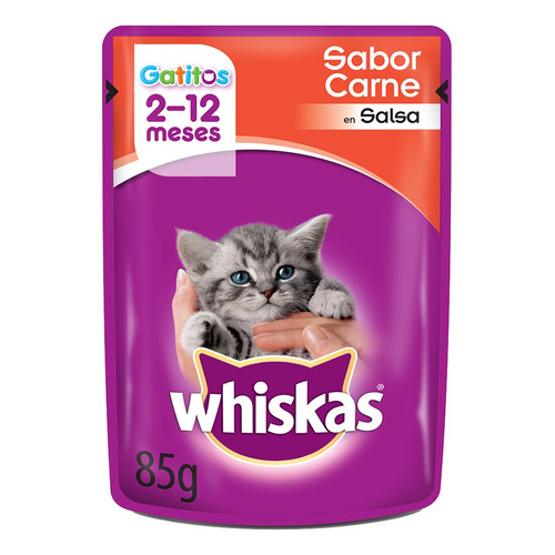 Alimento Whiskas para gato de temprana edad sabor carne en sobre de 85g