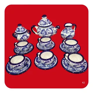 -50% Juego De Café De Talavera Poblana Express Azul Chico M42 Cfx