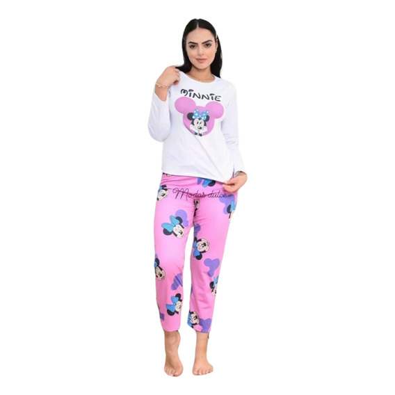 Pijama Largo Pantalón + Remera - Dama  Minnie Mouse.