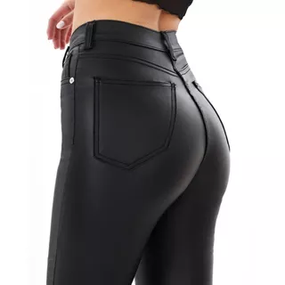 Pantalon Engomado Elastizado Mujer Chupin Negro Tiro Medio