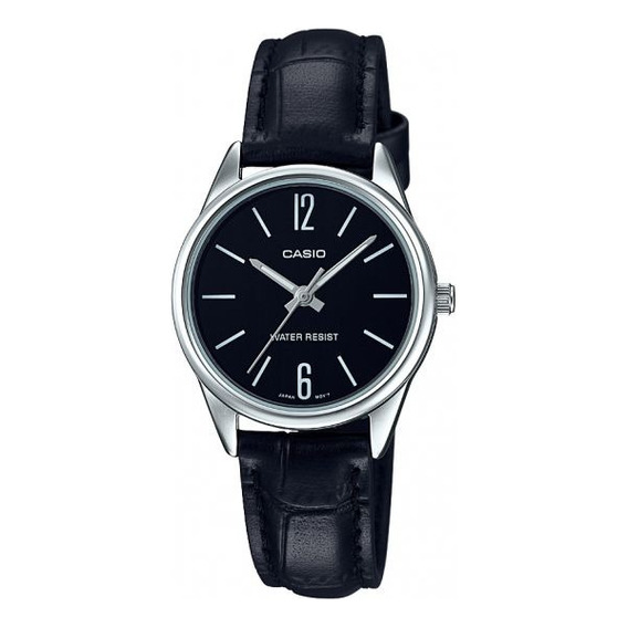 Reloj Casio LTP-V005l 1bu, analógico plateado, correa de piel, color negro, color de fondo negro