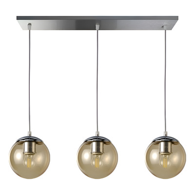Colgante 3 Luces Globo 15cm Vidrio Ambar Deco Apto Led E27 Cromo/ámbar