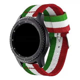 Pulseira 22mm Nylon Listrada Para Samsung Galaxy Watch3 45mm Cor Verde/branco/vermelho