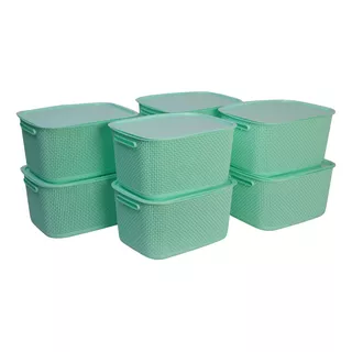 Cesto Canasta Con Tapa Tipo Rattan X8 Color Verde Menta