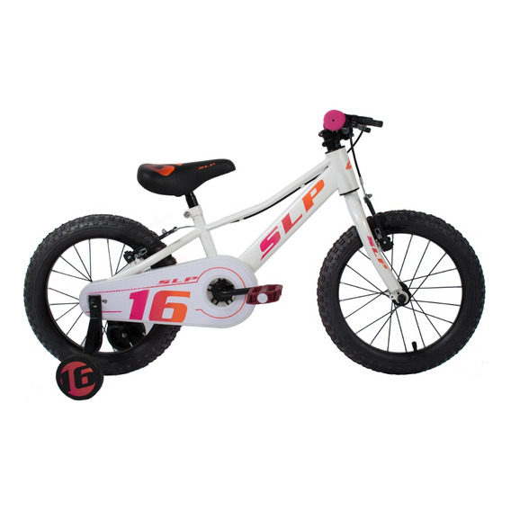 Bicicleta Slp 5 Pro Girl Niñas Rodado 16 Con Rueditas Color Blanco Naranja Rosado