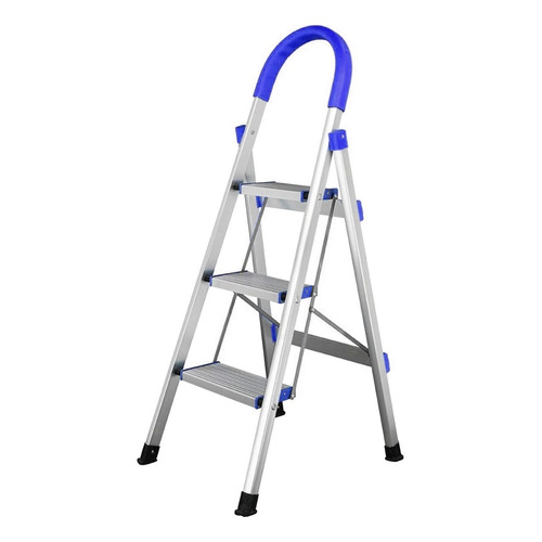 Banco Escalera Aluminio Reforzado Plegable 3 Escalones Ancho Color Azul