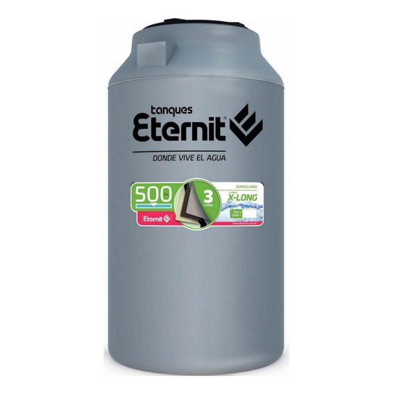 Tanque de agua Eternit XL Tricapa vertical polietileno 500L gris de 137 cm x 75 cm
