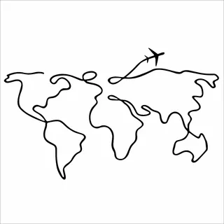 Vinilo Decorativo Pared - Mapa - Mapamundi Lineas - Avión
