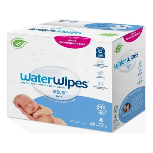 Waterwipes 4 Pack - 240 Toallitas Hum. Para Bebé 99.9% Agua
