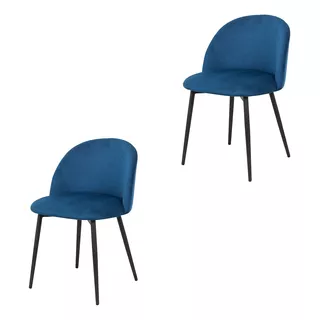 Set De 2 Sillas Para Comedor Minimalista Taure Color De La Estructura De La Silla Negro Color Del Asiento Azul Marino Diseño De La Tela Velvet