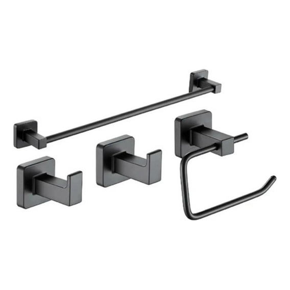 Set Accesorios Baño Conjunto Kit 4 Piezas Piazza Cube Negro