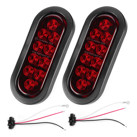 Luz Direccional De 10 Led Ovalada Roja Impermeable, 2 Piezas