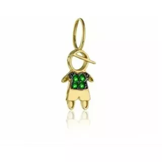 Pingente De Ouro Menino 18k + Pedras Verdes Q12