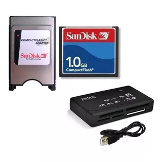 Adaptador Compact Flash Pcmcia + Cf 1gb Sandisk + Leitor Usb